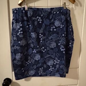 Jill Pencil Skirt Womens Size XL Blue Floral Cotton Elastic Waist Tropical